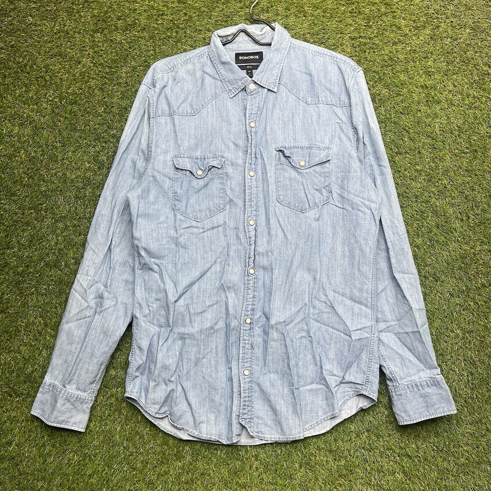 Bonobos Button Shirt Mens Large Cotton Chambray Pearl Snap Button Up Casual